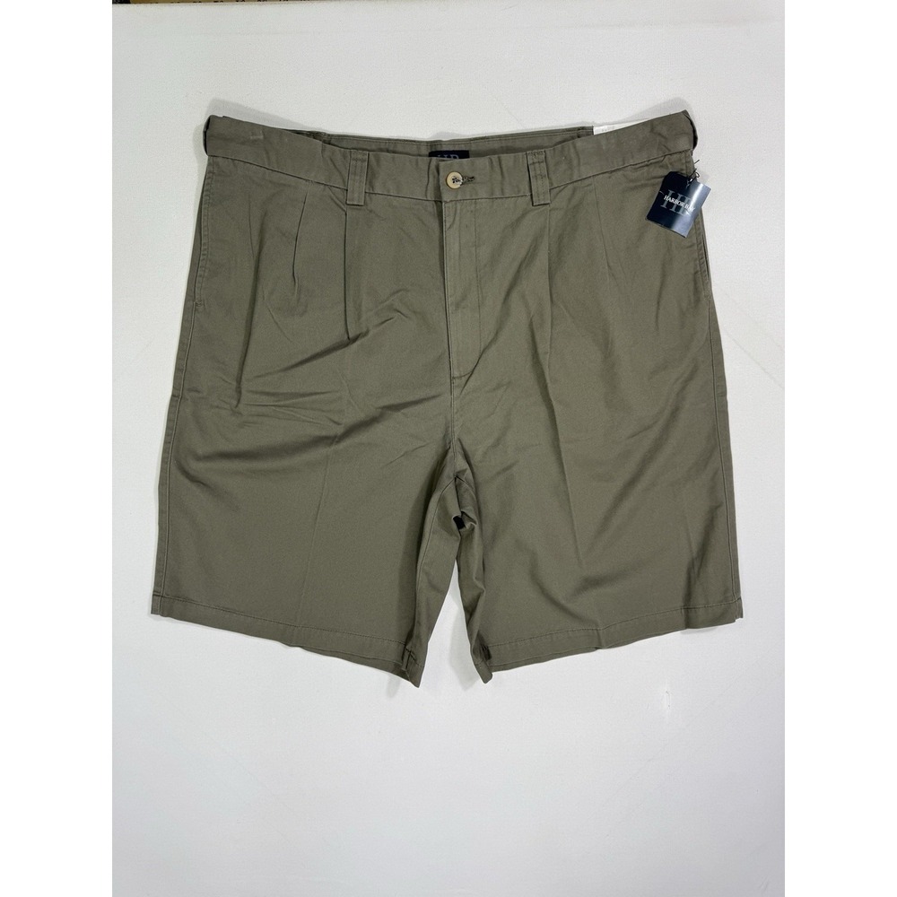 Harbor Bay Men Shorts 44 Olive Green Pleated Chino Golf Dad Casual Cotton Canvas